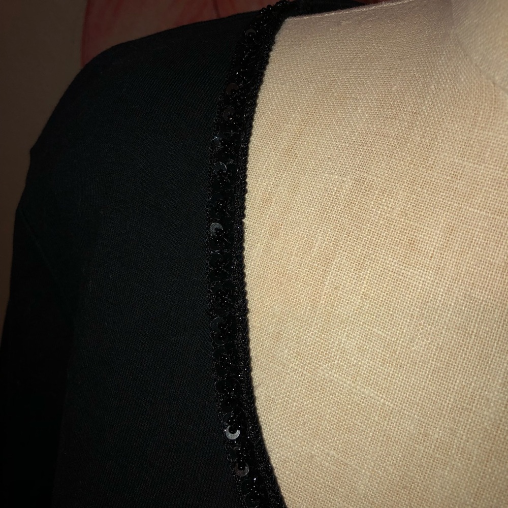 Long Sleeve Black V neck Top with Subtle sequins.